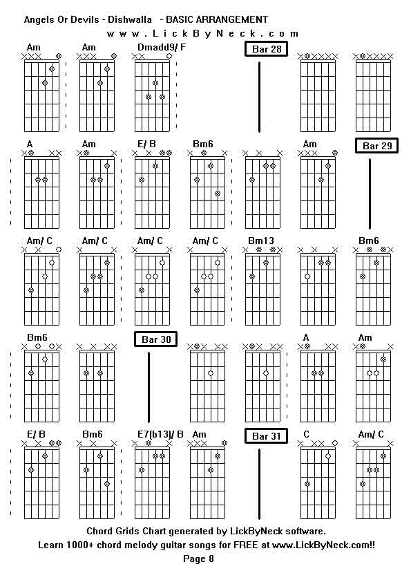 Chord Grids Chart of chord melody fingerstyle guitar song-Angels Or Devils - Dishwalla   - BASIC ARRANGEMENT,generated by LickByNeck software.